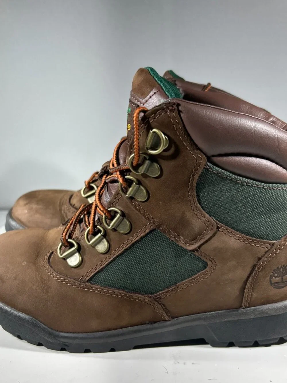 Timberland Boys Leather Hiking Boots Brown Size 3 Ankle Shoes Outdoor Field Kids